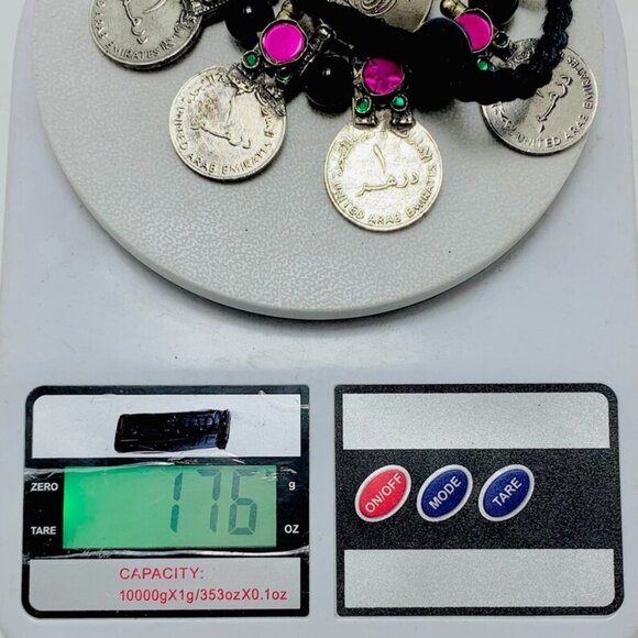 Vintage Coins Necklace With Earrings, Coins Jewelry Set With Glass Stones - Picture 5 of 11